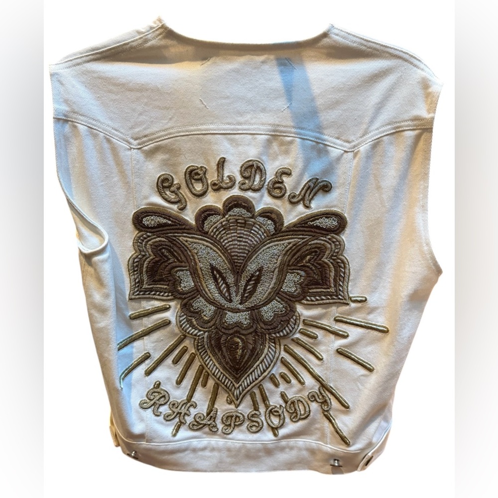 Rue De Seine Rhapsody Cream Embroidered Denim Vest. LIMITED EDITION. Size Medium - Picture 3 of 16